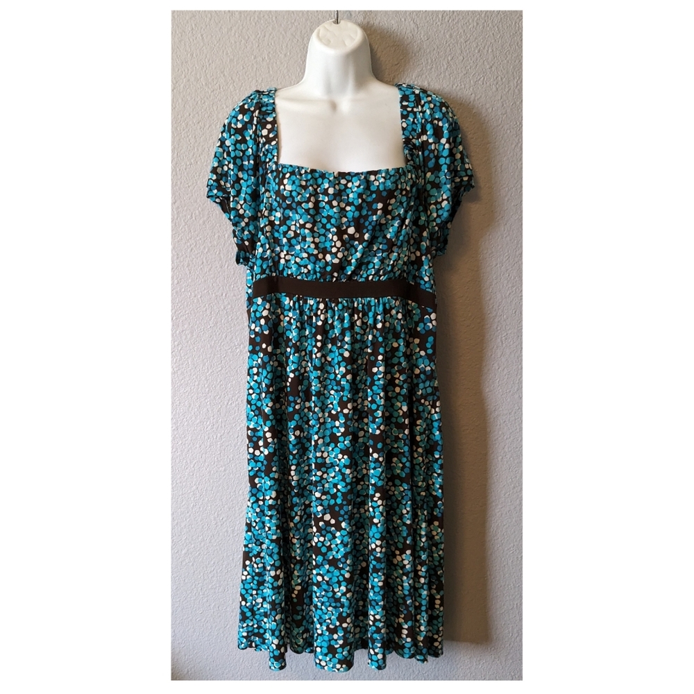 Dress Turquoise Black White Dots Sheath Square Neck Sz. XL - Picture 5 of 11